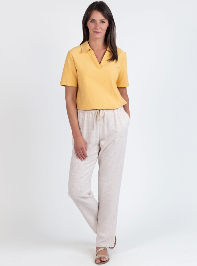 Maison Solfin - Polo femme en maille de coton jaune épicé – 5