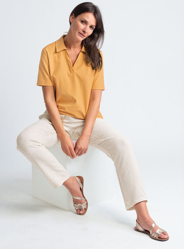 Pantalon femme coton lin beige par la marque MAISON SOLFIN MAISON SOLFIN - Pantalon femme coton lin beige