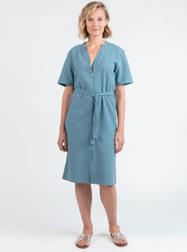 MAISON SOLFIN - Robe femme en coton gaufré vert littoral
