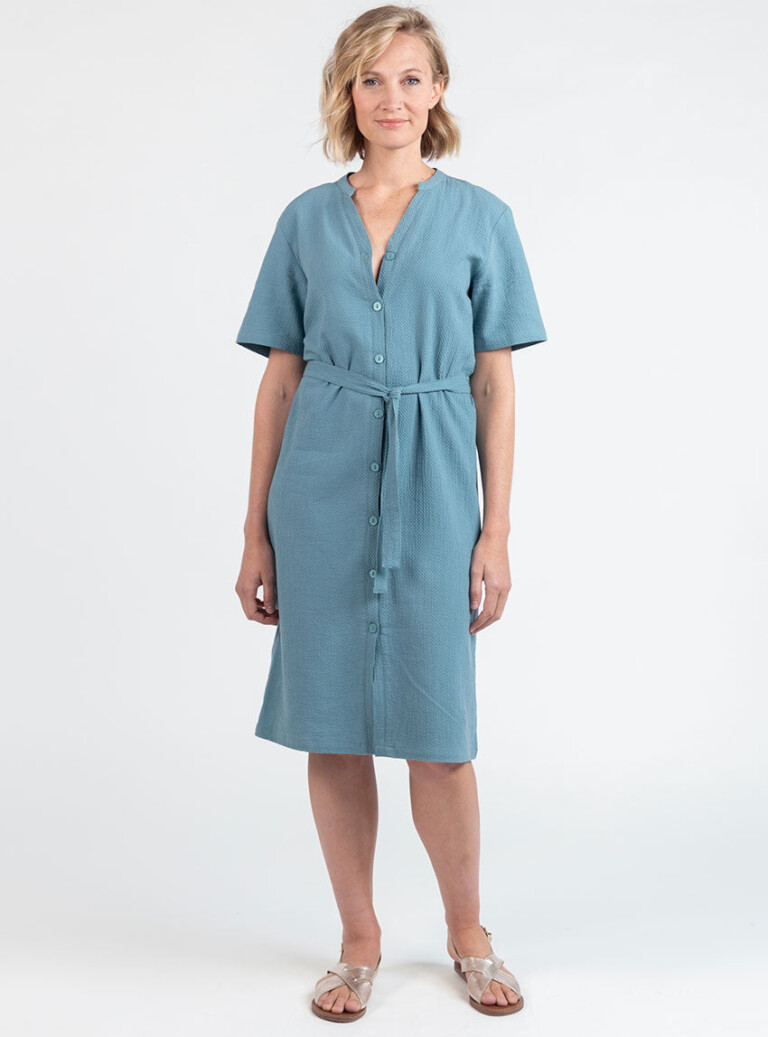 Maison Solfin - Robe femme en coton gaufré vert littoral – 52