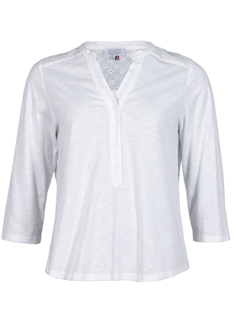 Maison Solfin - Blouse  femme en maille de coton blanc – 5