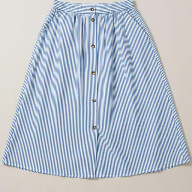Maison Solfin - Jupe femme ample en coton et lin rayé bleu – 5