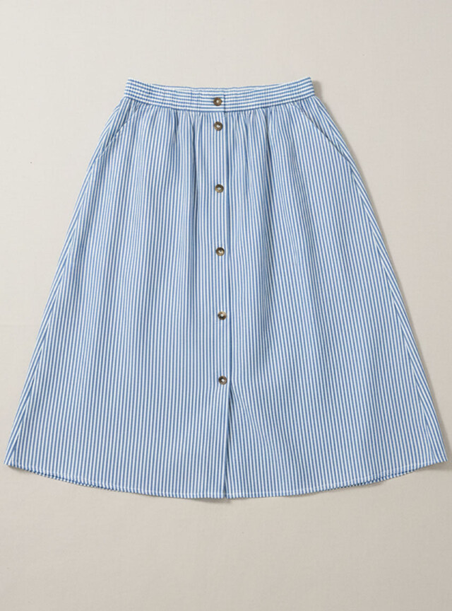 Maison Solfin - Jupe femme ample en coton et lin rayé bleu – 5