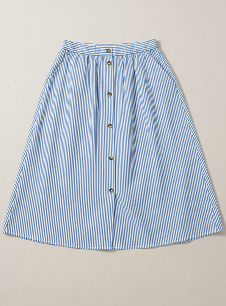 Maison Solfin - Jupe femme ample en coton et lin rayé bleu – 5