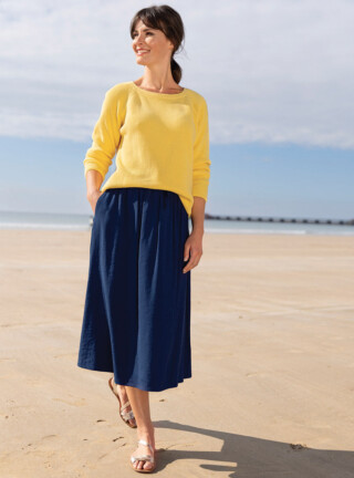 MAISON SOLFIN - Jupe femme ample viscose bleu marine