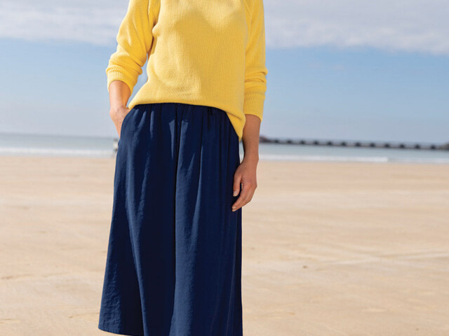 7871 MAR 1 jupe ample fluide viscose lin bleu marine Maison Solfin - Jupe femme ample viscose bleu marine – 2