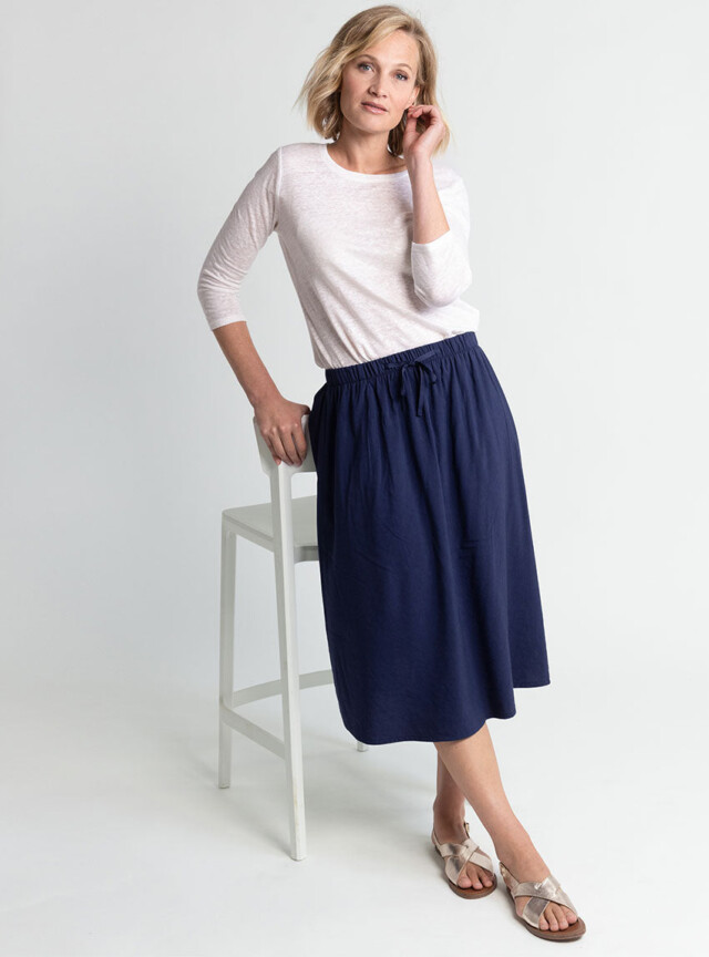 Maison Solfin - Jupe femme ample viscose bleu marine – 2