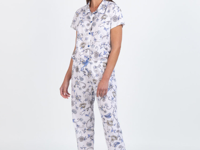7872 bleu 2 Maison Solfin - Pyjama femme en coton imprimé bleu – 5