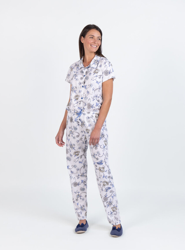 Pyjama femme en coton imprimé bleu par la marque MAISON SOLFIN MAISON SOLFIN - Pyjama femme en coton imprimé bleu