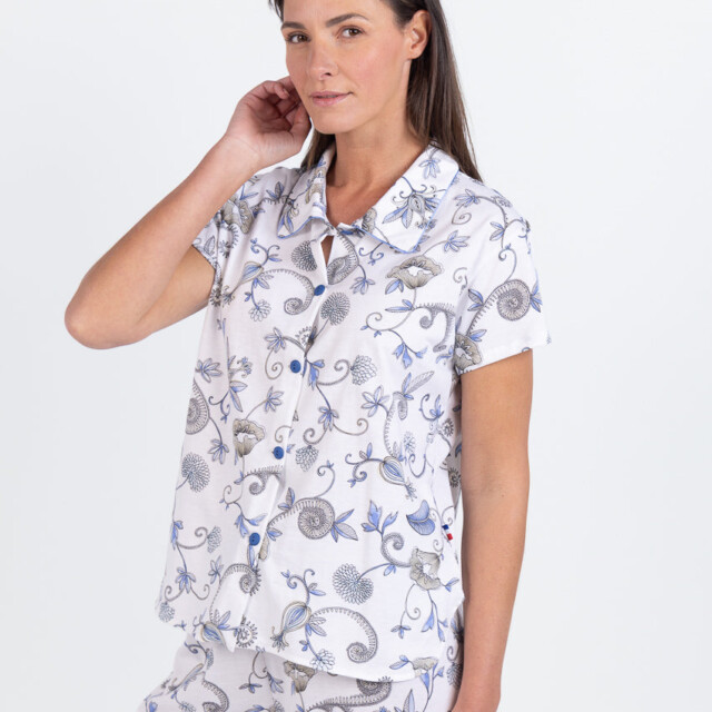 Maison Solfin - Pyjama femme en coton imprimé bleu – 5