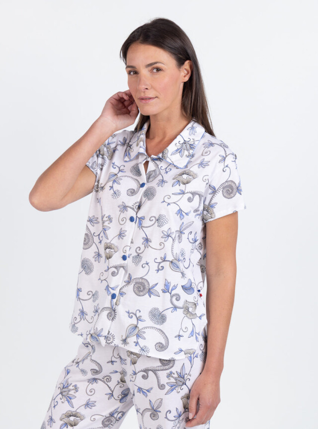 Maison Solfin - Pyjama femme en coton imprimé bleu – 5
