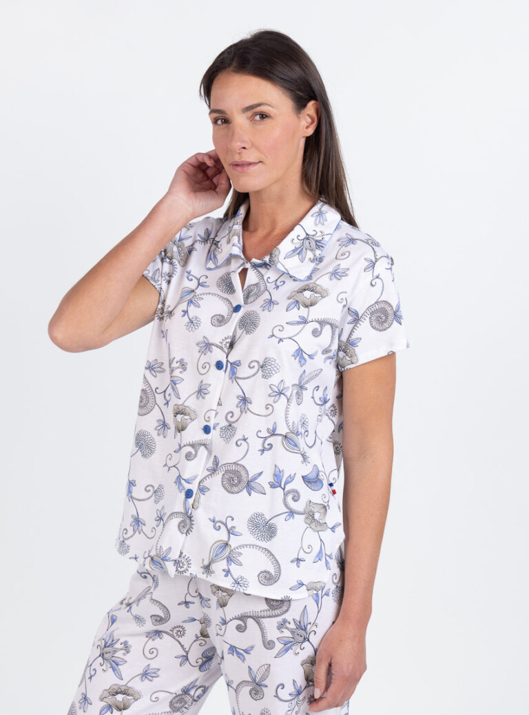 Maison Solfin - Pyjama femme en coton imprimé bleu – 5