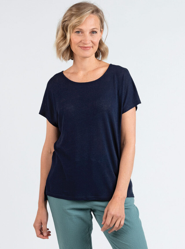 Maison Solfin - Top femme fluide en lin bleu marine – 5