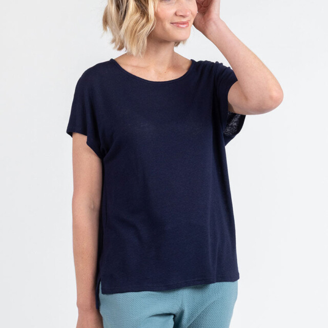 Maison Solfin - Top femme fluide en lin bleu marine – 5