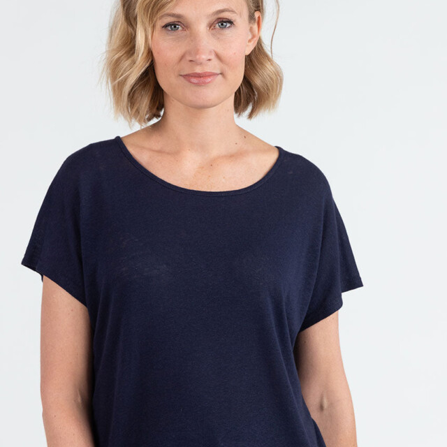 Maison Solfin - Top femme fluide en lin bleu marine – 5