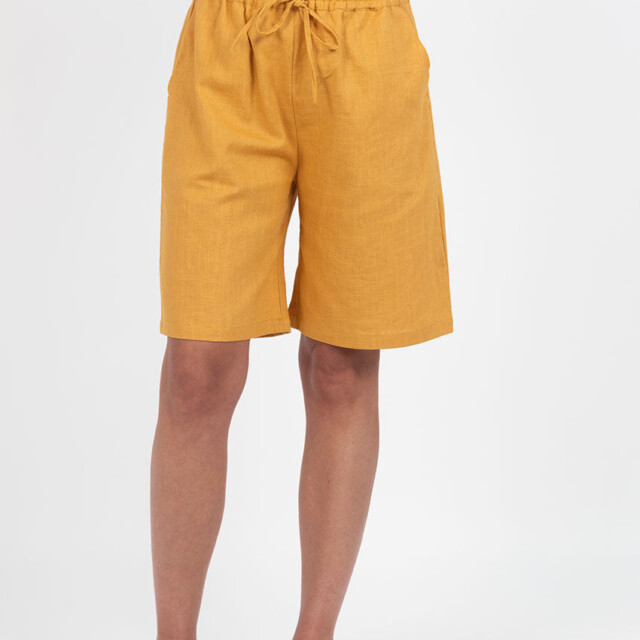 Maison Solfin - Bermuda femme en lin et coton jaune safran – 48