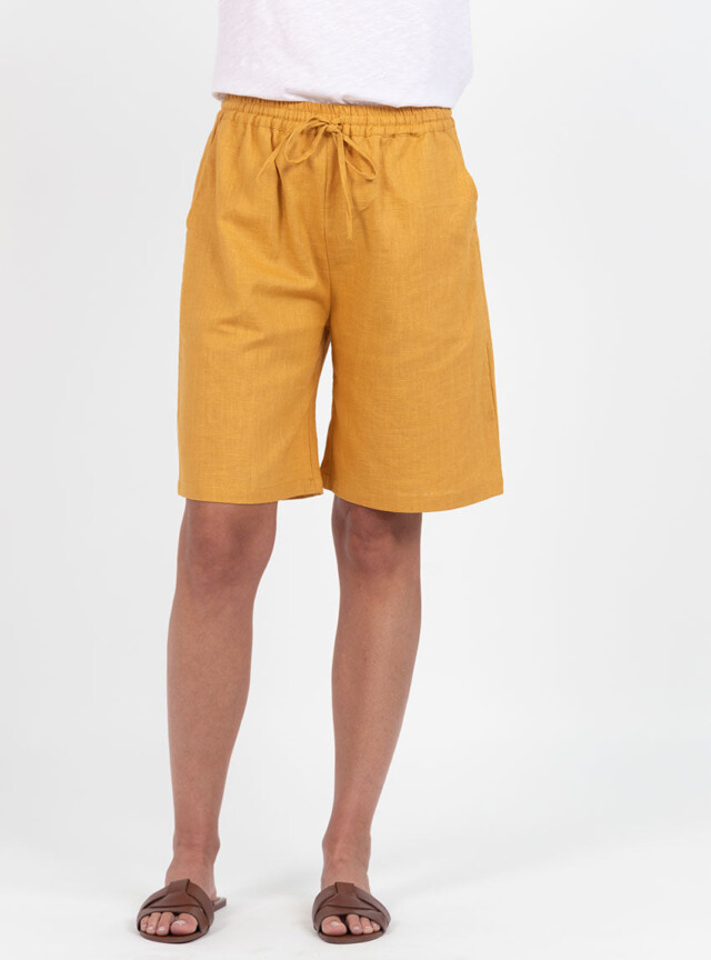 Maison Solfin - Bermuda femme en lin et coton jaune safran – 48