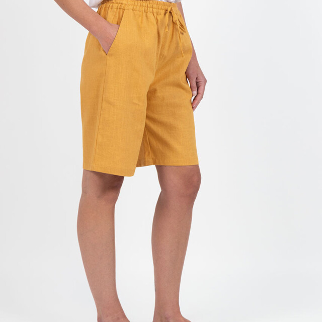 Maison Solfin - Bermuda femme en lin et coton jaune safran – 48