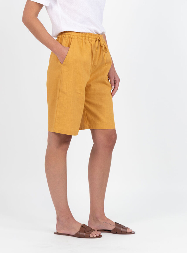 Maison Solfin - Bermuda femme en lin et coton jaune safran – 48