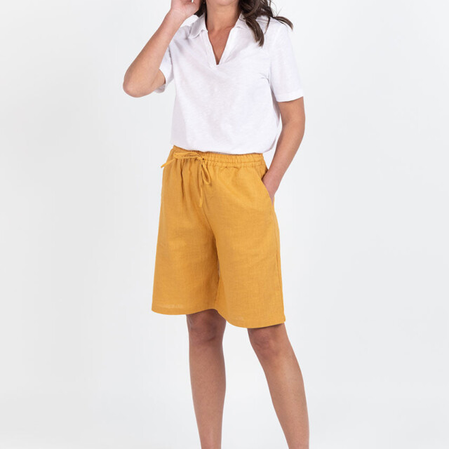 Maison Solfin - Bermuda femme en lin et coton jaune safran – 48