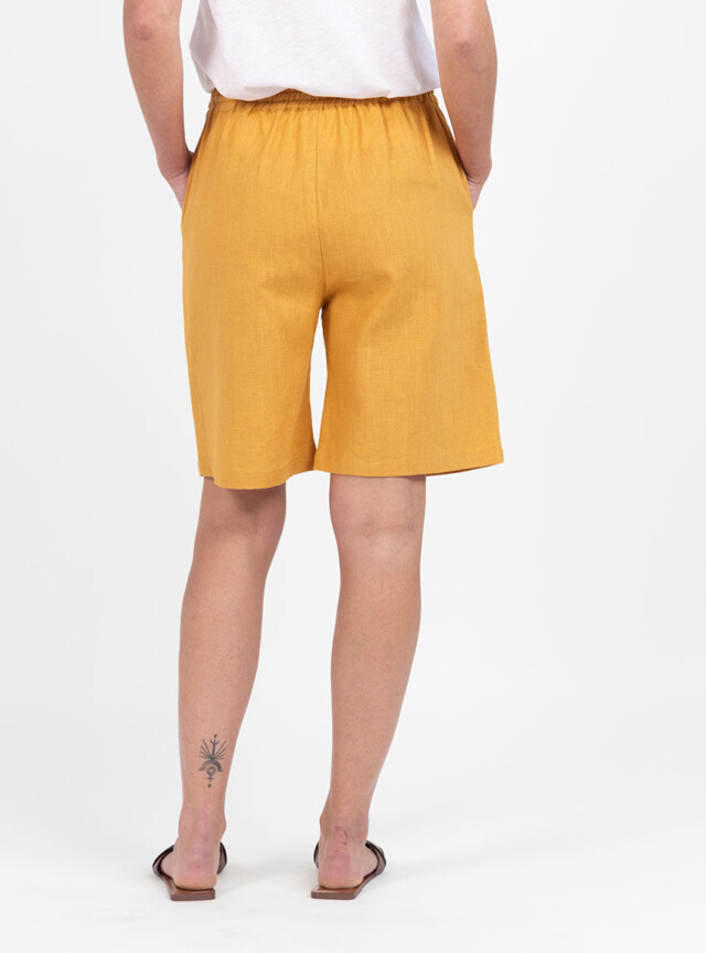 Maison Solfin - Bermuda femme en lin et coton jaune safran – 48
