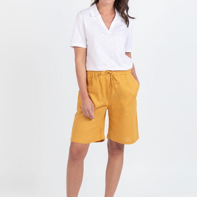 Maison Solfin - Bermuda femme en lin et coton jaune safran – 48
