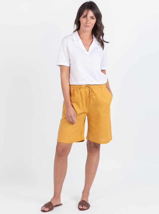 Maison Solfin - Bermuda femme en lin et coton jaune safran – 48