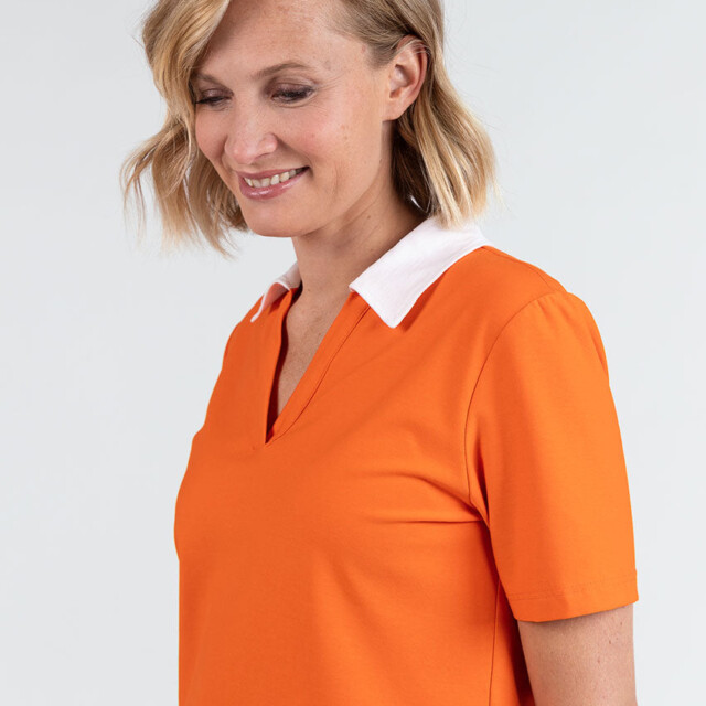 Maison Solfin - Polo femme en coton orange melon – 5