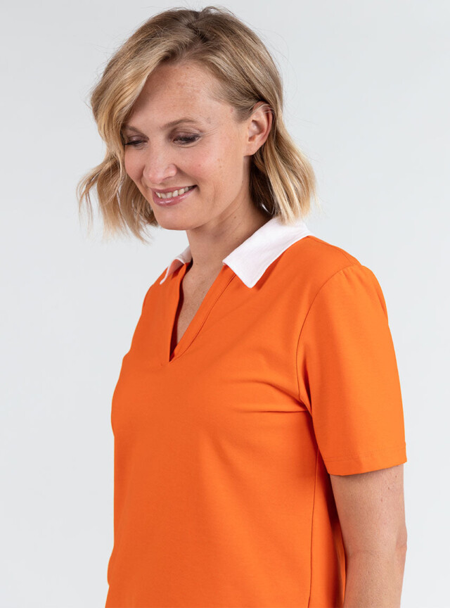 Maison Solfin - Polo femme en coton orange melon – 5