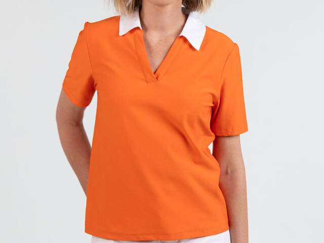 Maison Solfin - Polo femme en coton orange melon – 5