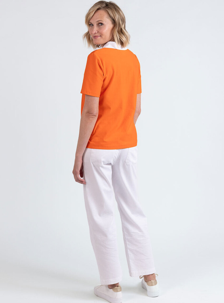 Maison Solfin - Polo femme en coton orange melon – 5