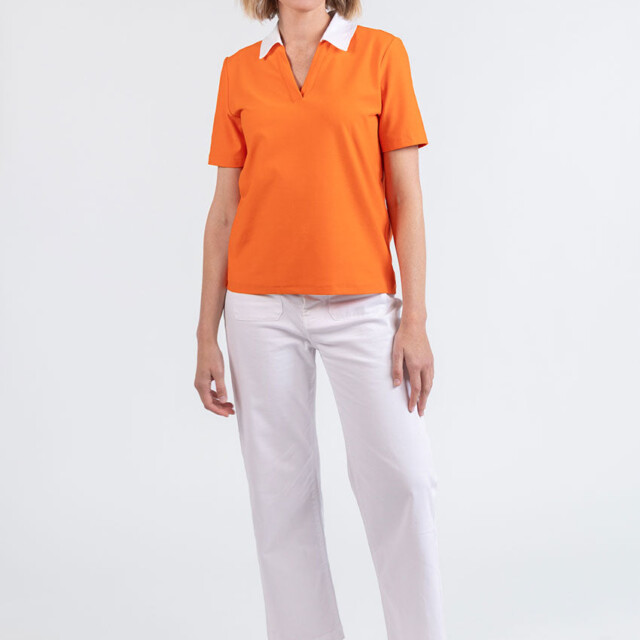Maison Solfin - Polo femme en coton orange melon – 5
