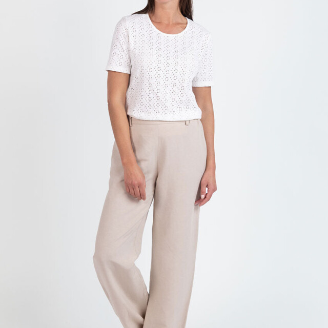 Maison Solfin - Tee-shirt femme en maille ajourée coton blanc crème – 5