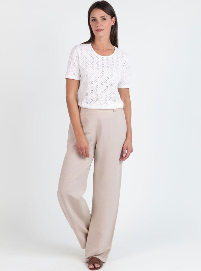 Maison Solfin - Tee-shirt femme en maille ajourée coton blanc crème – 5