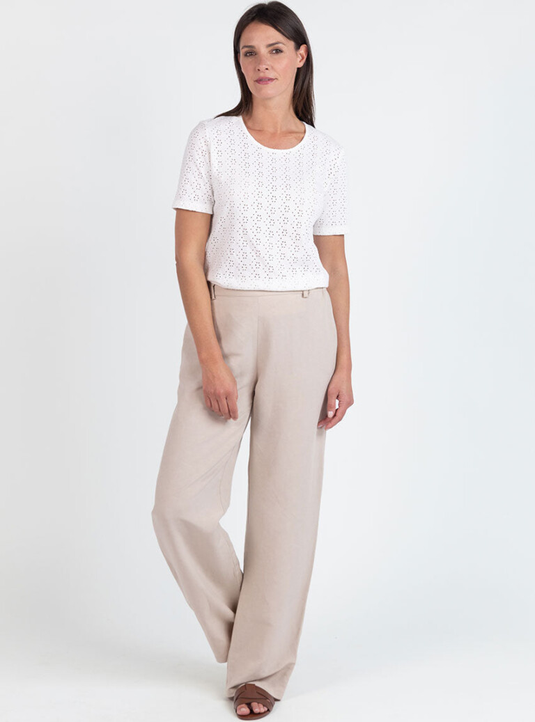Maison Solfin - Tee-shirt femme en maille ajourée coton blanc crème – 5