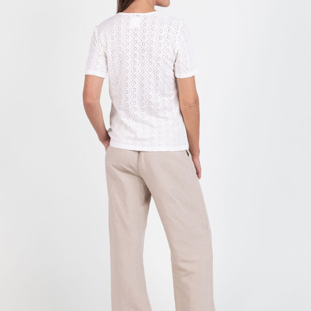 Maison Solfin - Tee-shirt femme en maille ajourée coton blanc crème – 5