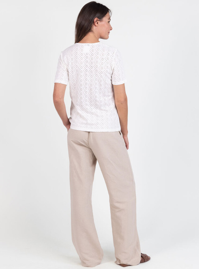 Maison Solfin - Tee-shirt femme en maille ajourée coton blanc crème – 5
