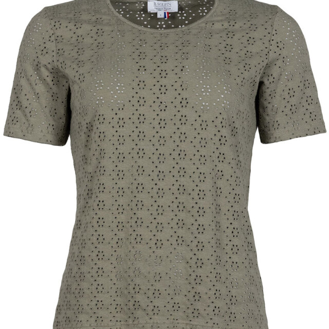 Maison Solfin - Tee-shirt femme en maille ajourée coton vert kaki – 5