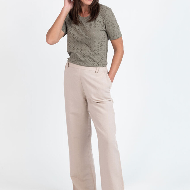 Maison Solfin - Tee-shirt femme en maille ajourée coton vert kaki – 5