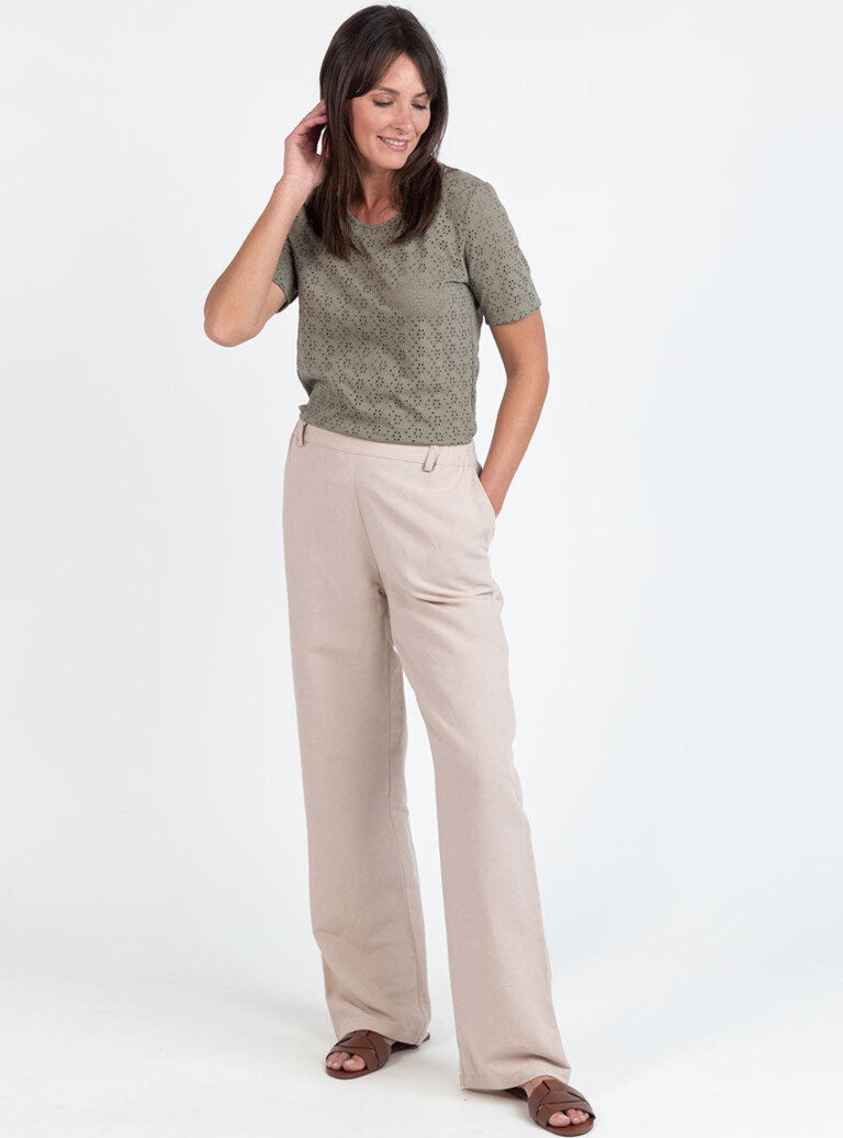 Maison Solfin - Tee-shirt femme en maille ajourée coton vert kaki – 5