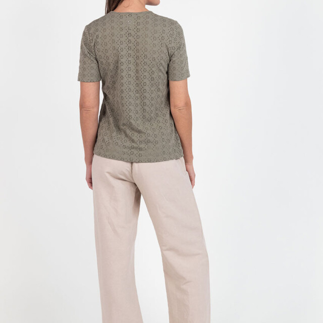 Maison Solfin - Tee-shirt femme en maille ajourée coton vert kaki – 5
