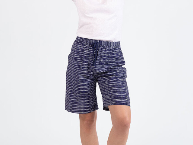 Maison Solfin - Bermuda femme fluide en viscose imprimée graphique bleu – 48