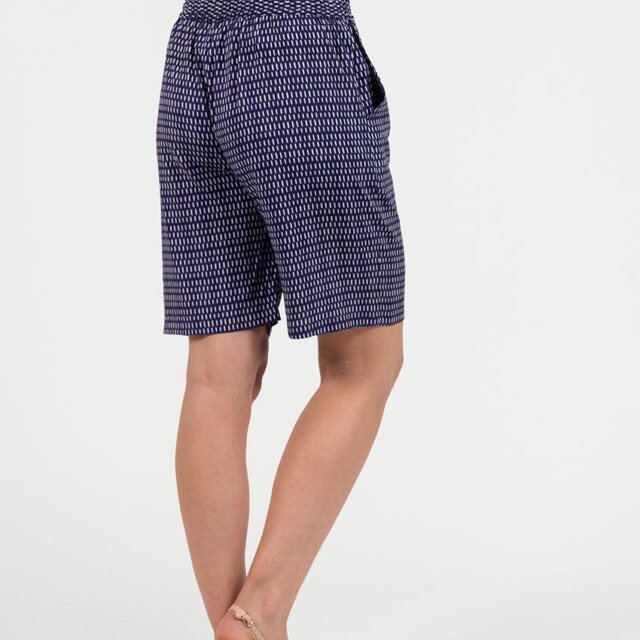 Maison Solfin - Bermuda femme fluide en viscose imprimée graphique bleu – 48
