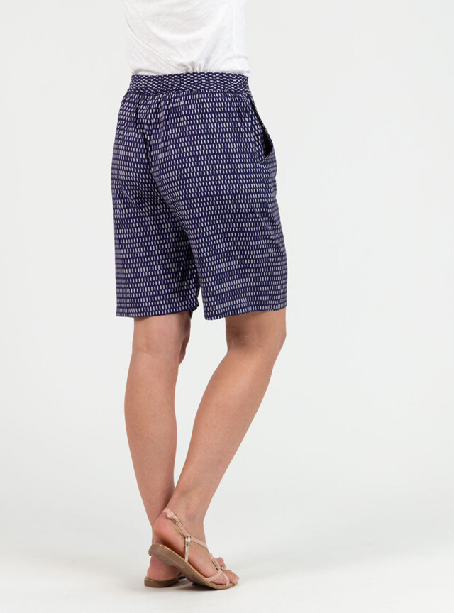 Maison Solfin - Bermuda femme fluide en viscose imprimée graphique bleu – 48