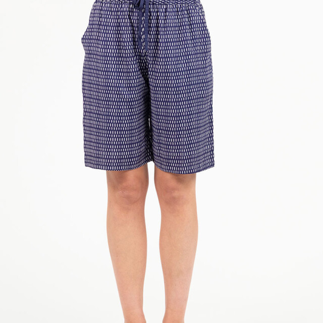 Maison Solfin - Bermuda femme fluide en viscose imprimée graphique bleu – 48