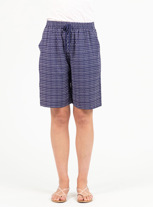 Maison Solfin - Bermuda femme fluide en viscose imprimée graphique bleu – 48