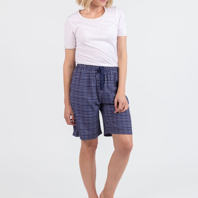 Maison Solfin - Bermuda femme fluide en viscose imprimée graphique bleu – 48