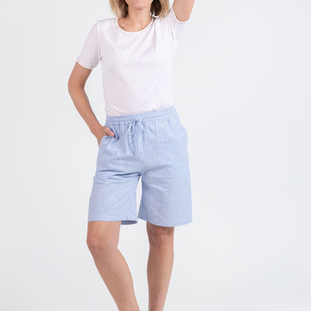 Maison Solfin - Bermuda femme rayé bleu en lin et coton – 48