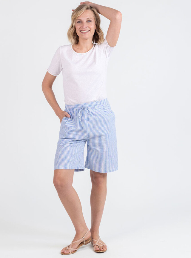 Maison Solfin - Bermuda femme rayé bleu en lin et coton – 48