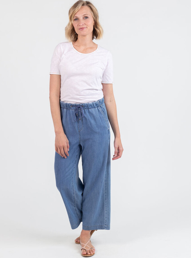 MAISON SOLFIN - Pantalon femme fluide coton bleu clair